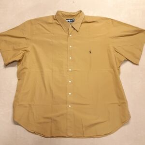 Vintage Ralph Lauren Mens SS Oxford Button Shirt 3XB Tan/Green Pony Classic
